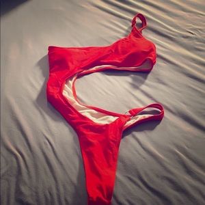 One piece cut-out red swimsuit